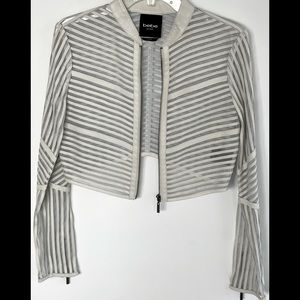 Bebe laser cut white leather jacket